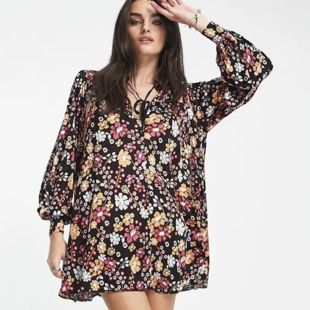 FREE PEOPLE Daisy Jane Floral Tunic Long Sleeve Mini Dress